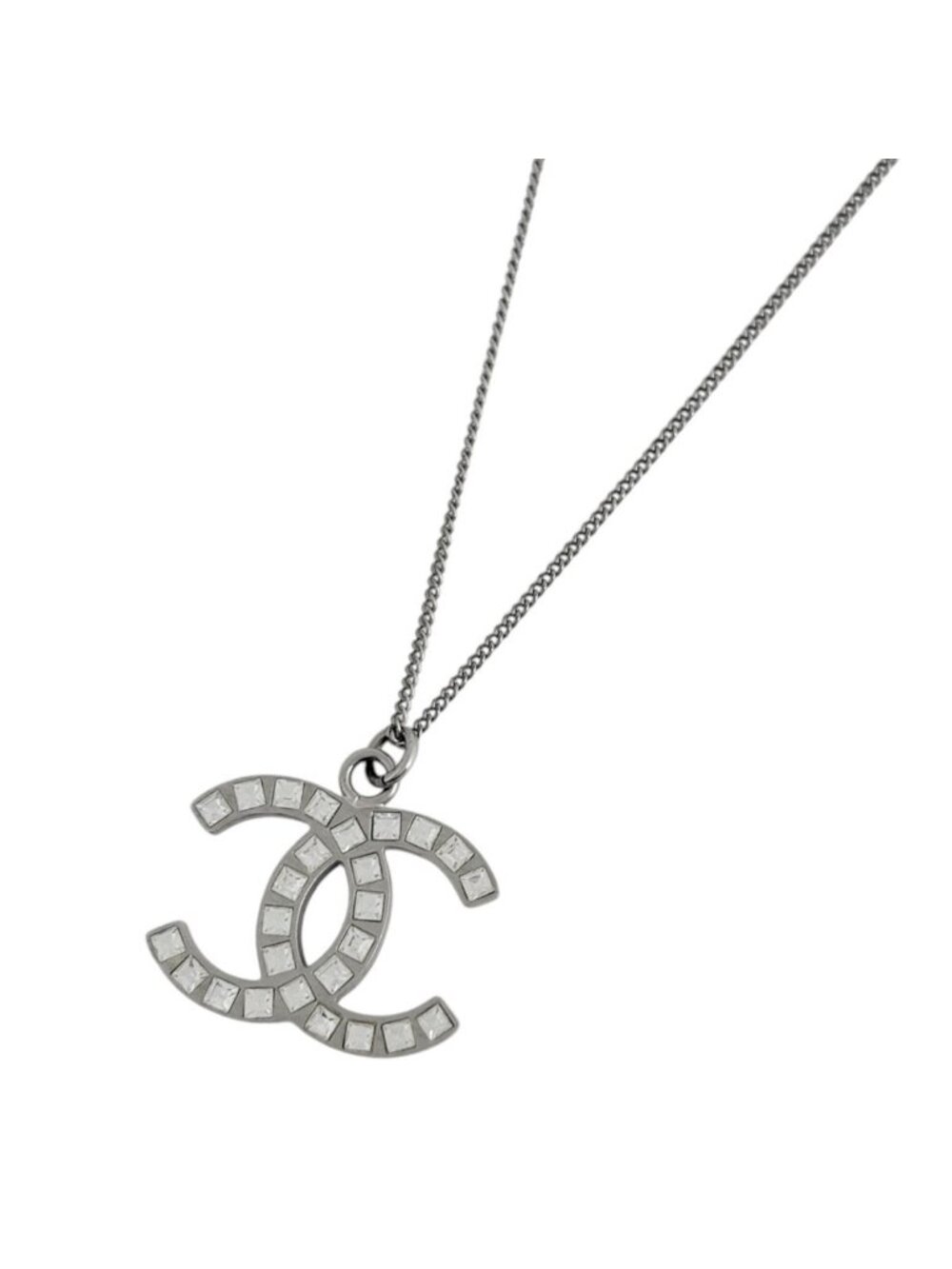 Chanel Necklace CC Logo Metal Rhinestone Silver